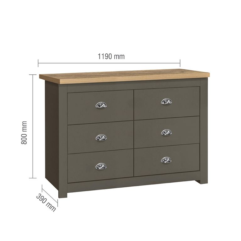 Highgate Chest - Wide - 6 Drawer - Dark Grey Painted