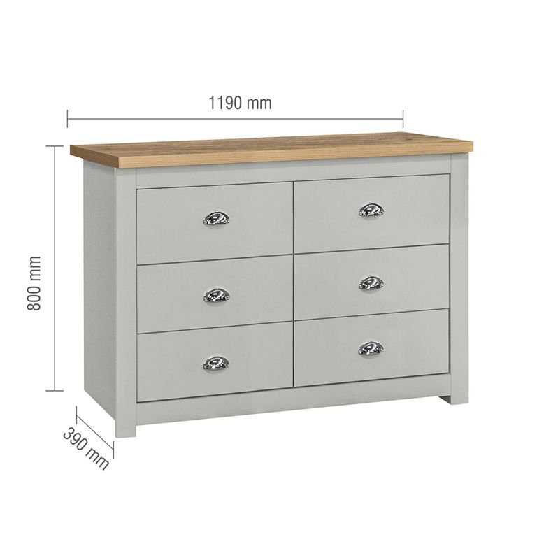 Highgate Chest - Wide - 6 Drawer - Grey Painted