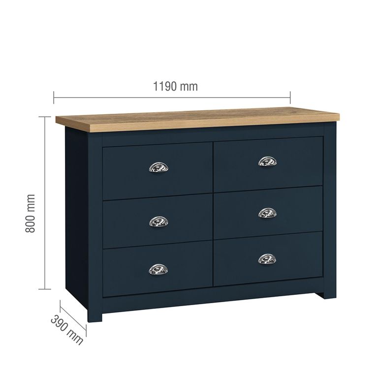 Highgate Chest - Wide - 6 Drawer - Navy Blue Painted