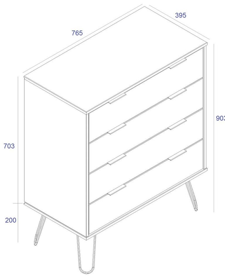 Augusta Driftwood 4 Drawer Chest with Hairpin Legs
