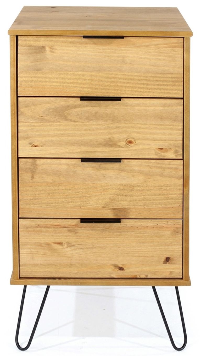 Augusta Pine 4 Drawer Narrow Chest with Hairpin Legs