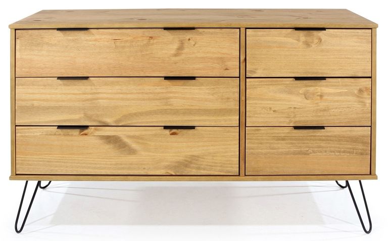 Augusta Pine 6 Drawer Wide Chest with Hairpin Legs