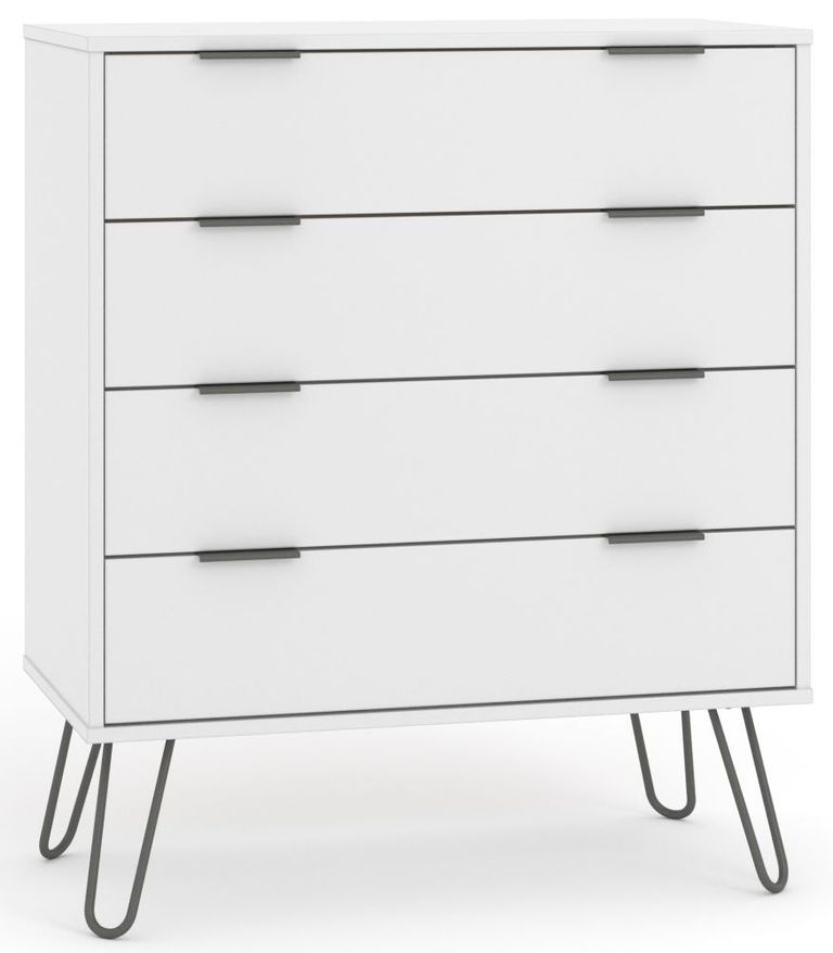 Augusta White 4 Drawer Chest with Hairpin Legs