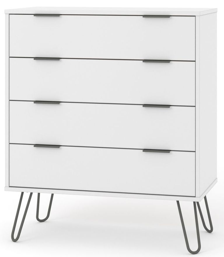 Augusta White 4 Drawer Chest with Hairpin Legs