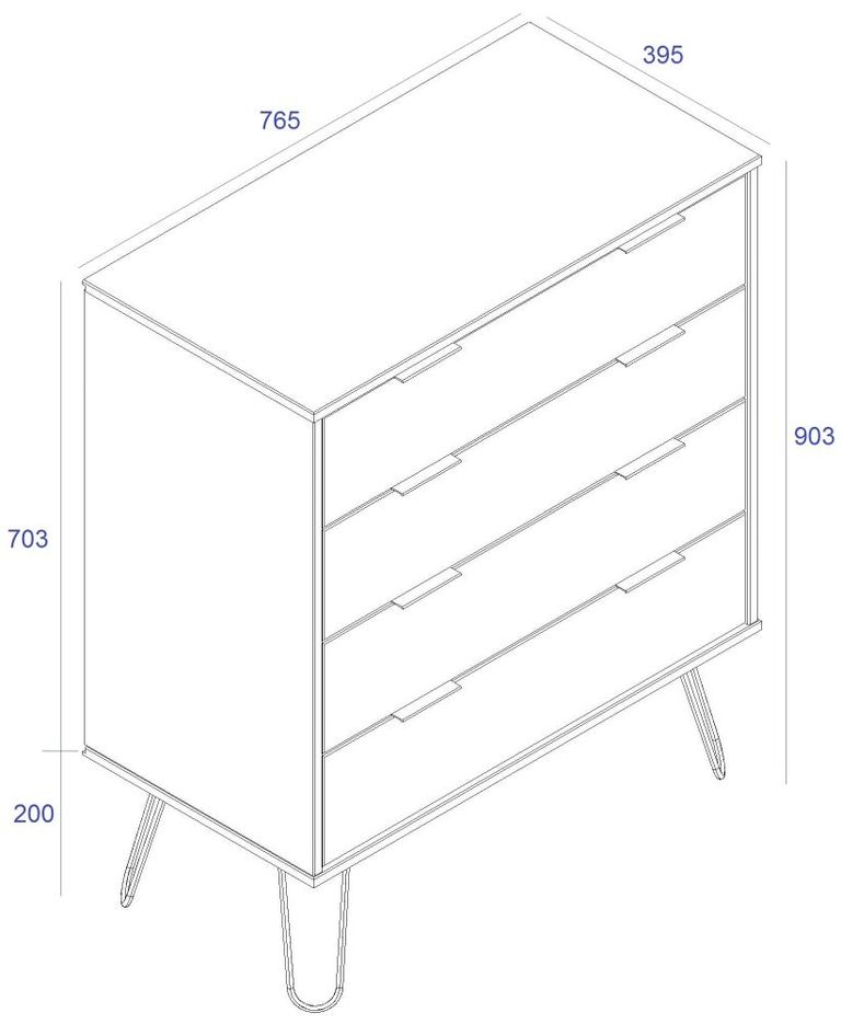 Augusta White 4 Drawer Chest with Hairpin Legs