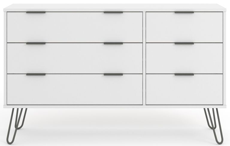 Augusta White 6 Drawer Wide Chest with Hairpin Legs