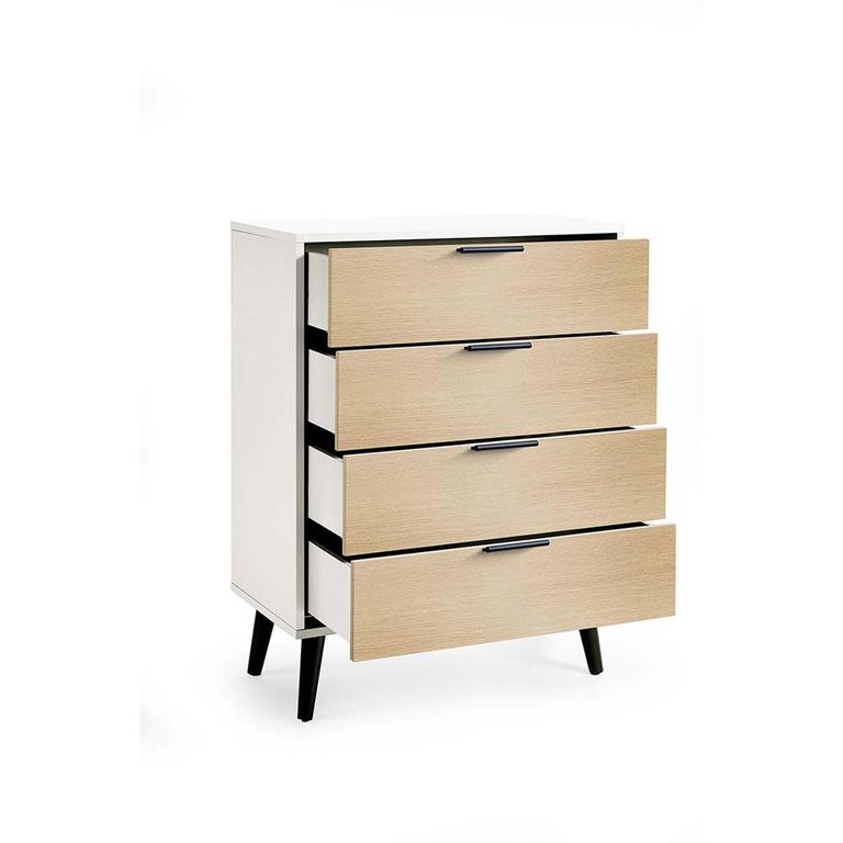 Alba White and Oak Chest of Drawers - 4 Drawer
