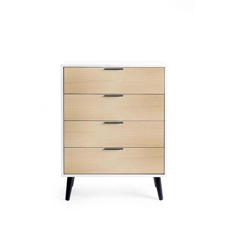 Alba White and Oak Chest of Drawers - 4 Drawer