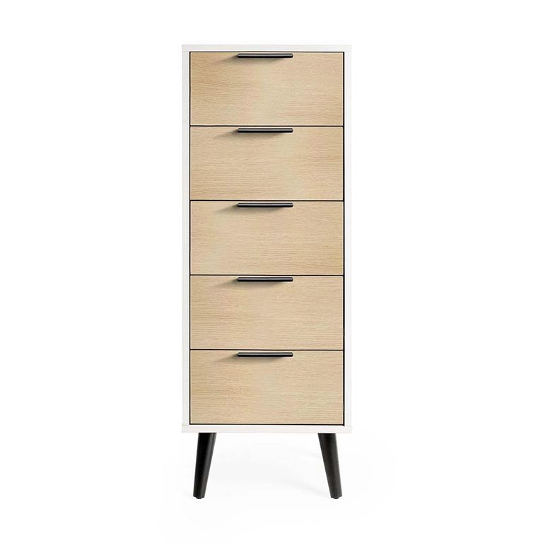 Alba White and Oak Narrow Chest - 5 Drawer
