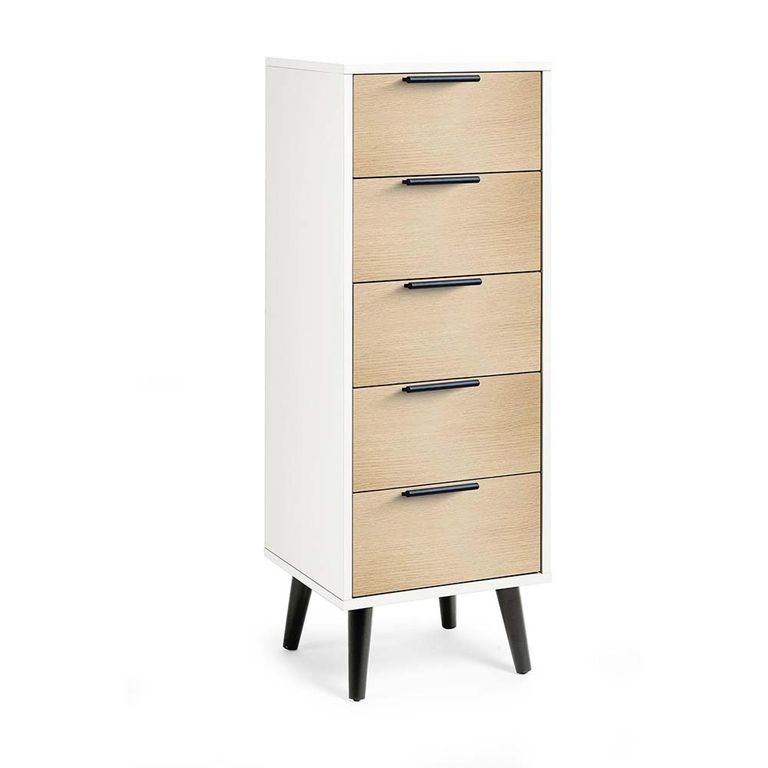 Alba White and Oak Narrow Chest - 5 Drawer