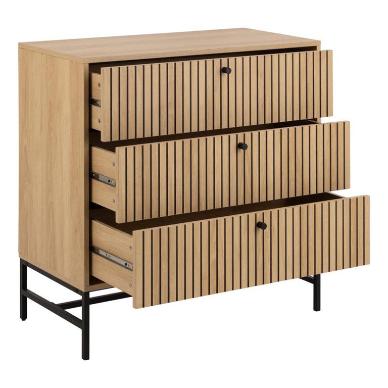 Albany Chest - 3 Drawer - Ribbed Oak