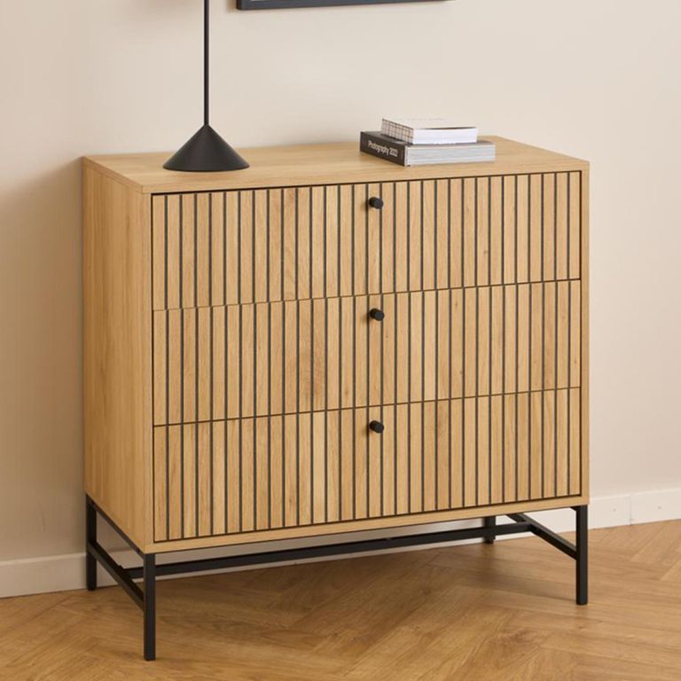 Albany Chest - 3 Drawer - Ribbed Oak