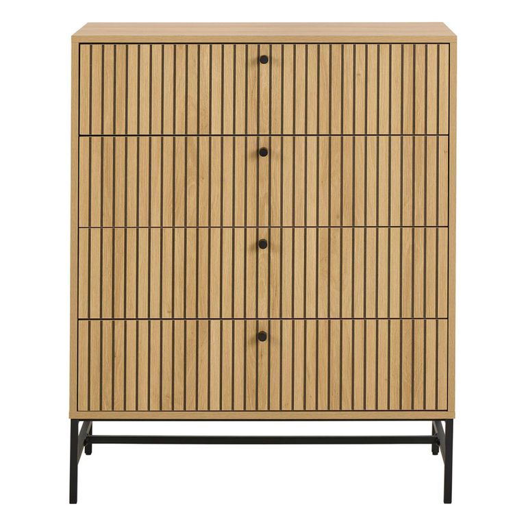 Albany Chest - 4 Drawer - Ribbed Oak