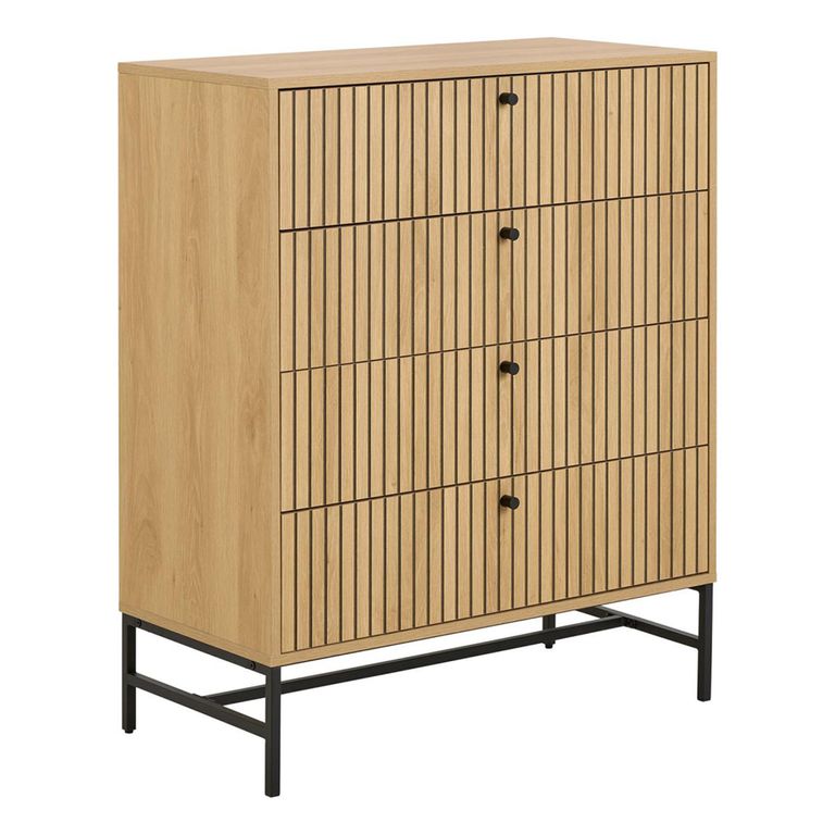 Albany Chest - 4 Drawer - Ribbed Oak
