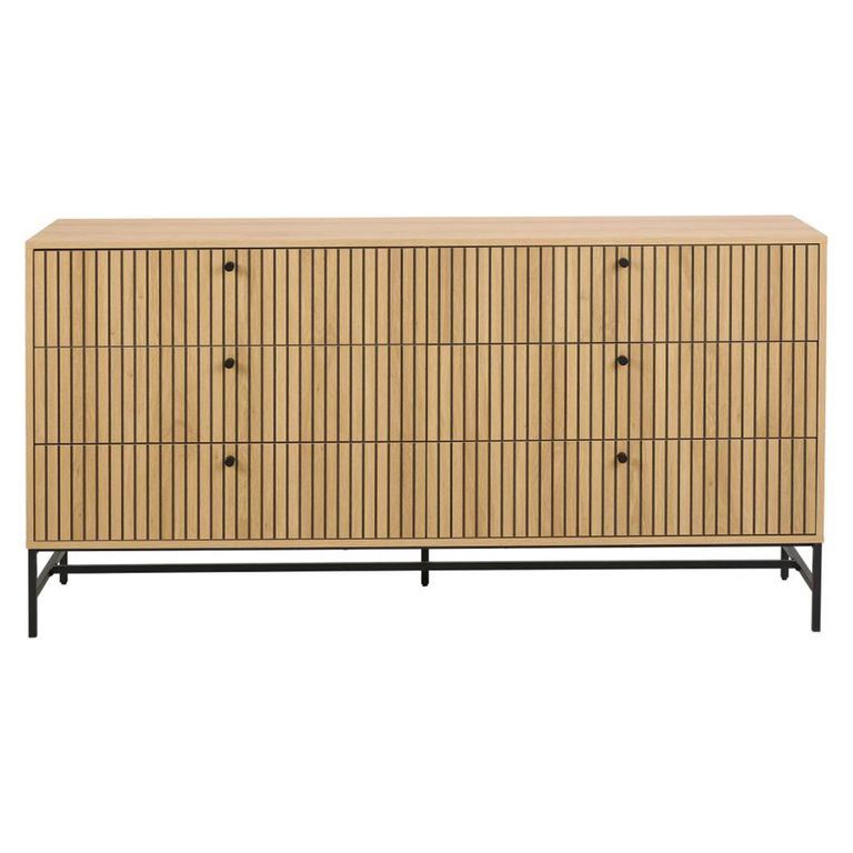 Albany Wide Chest - 6 Drawer - Ribbed Oak