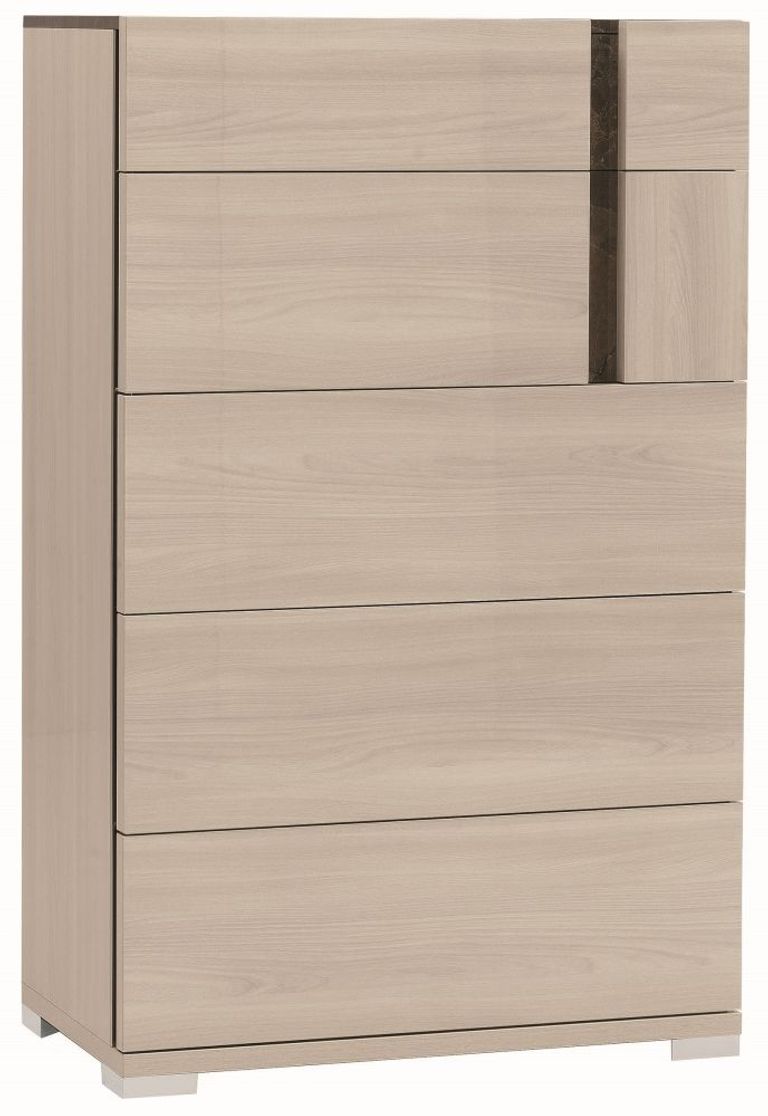 Teodora Tall Chest - 5 Drawer - Cream Gloss