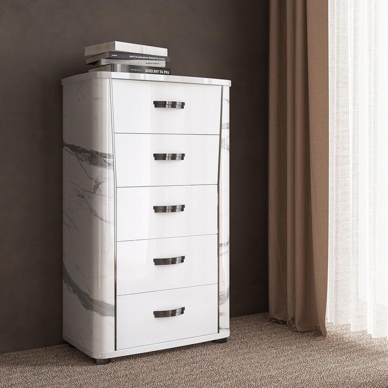 Anna Tall Chest - 5 Drawer - White