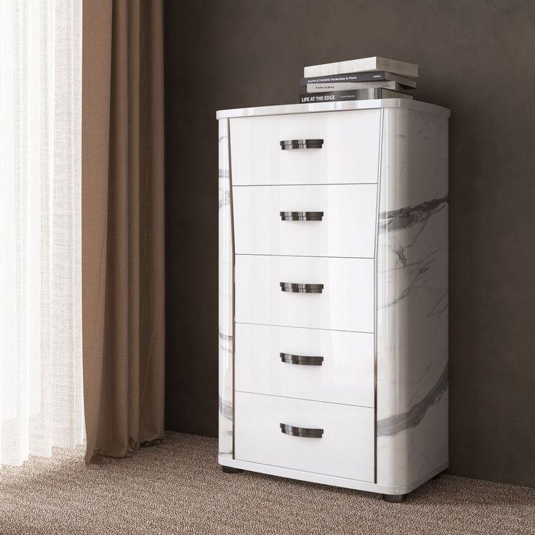Anna Tall Chest - 5 Drawer - White