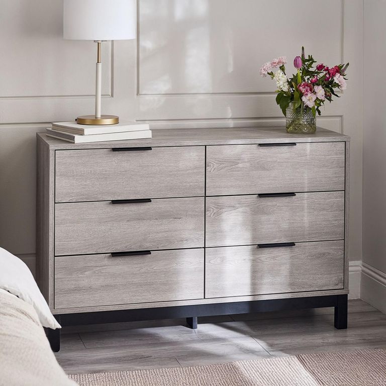 Bali Grey Oak Chest of Drawers - 6 Drawer - Wide
