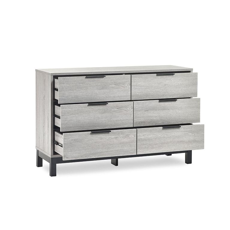 Bali Grey Oak Chest of Drawers - 6 Drawer - Wide