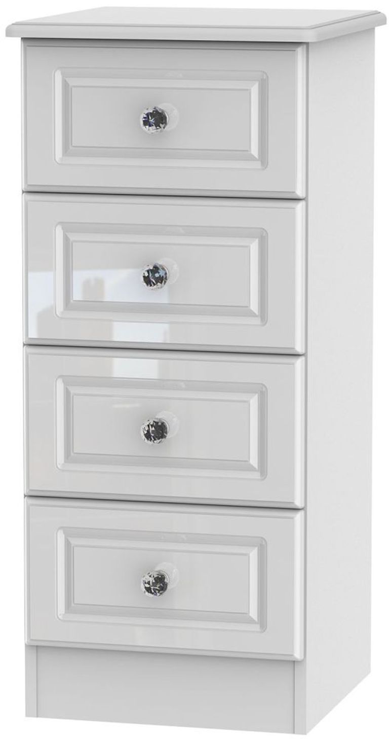 Balmoral White Gloss 4 Drawer Narrow Chest