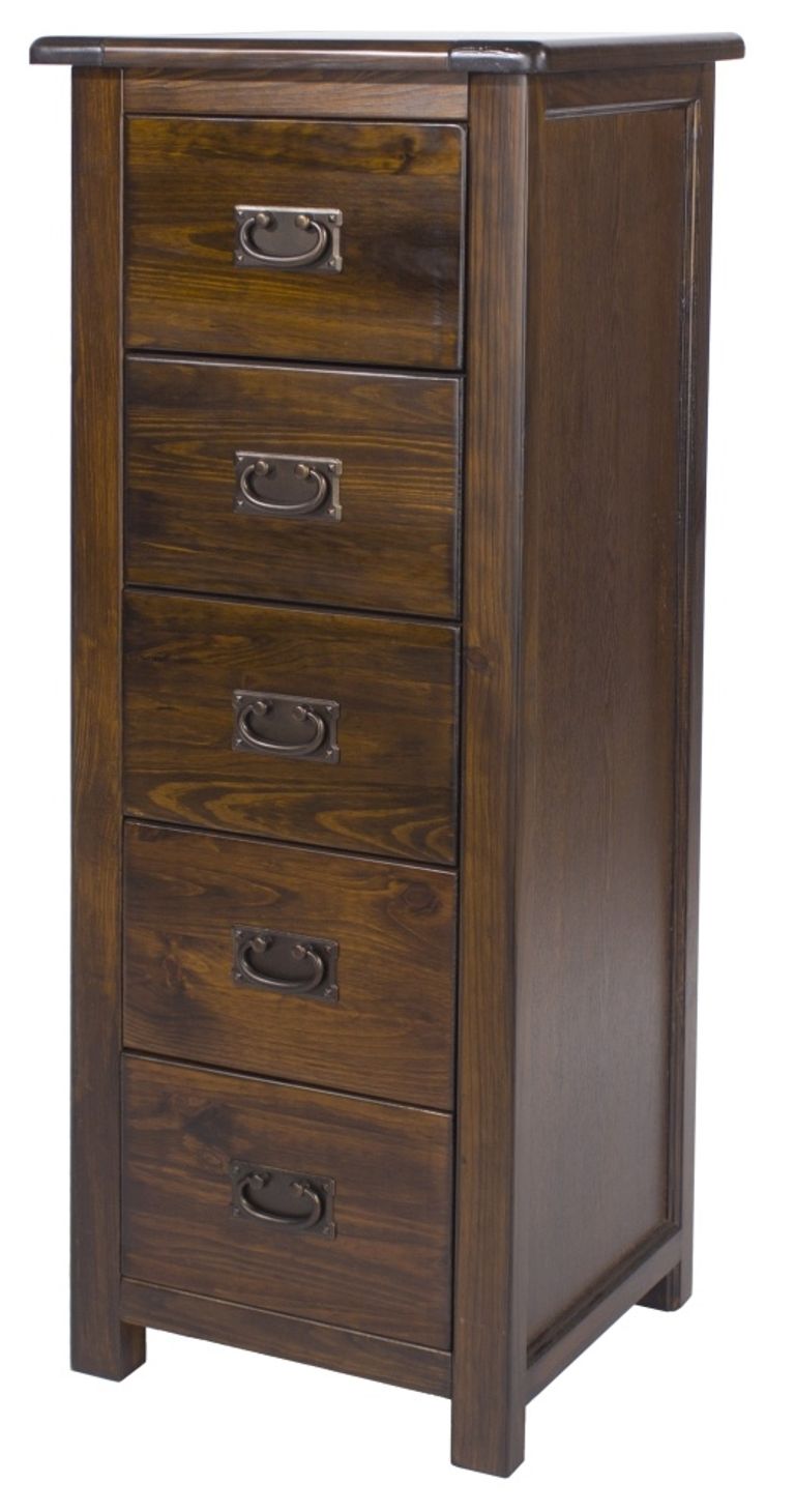 Boston Dark Wood 5 Drawer Tall Chest