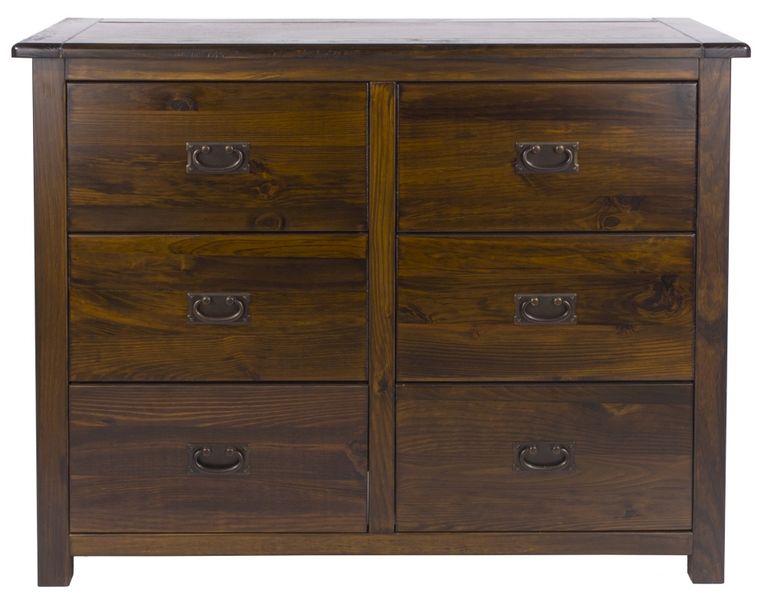 Boston Dark Wood 6 Drawer Wide Chest