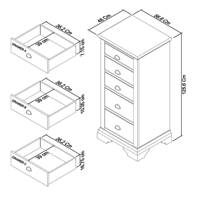 Hampstead Two Tone Tall Chest - 5 Drawer