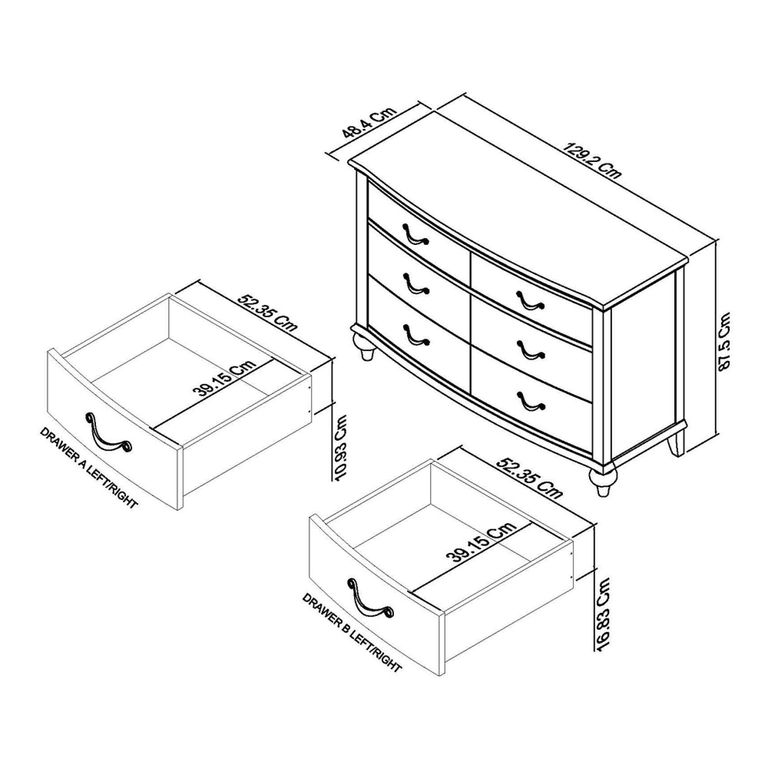 Montreux Wide Chest - 6 Drawer - Grey Washed Oak & Soft Grey