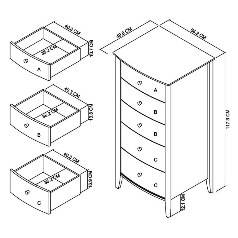 Whitby Scandi Oak & Soft Grey Chest - 5 Drawer