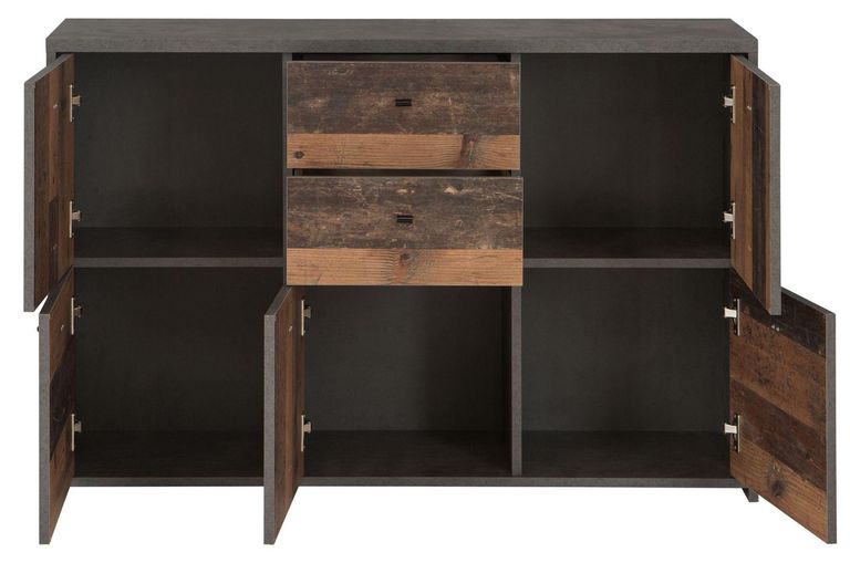 Best Grey Concrete Effect and Vintage Wood  2 Drawer 5 Door Wide Chest