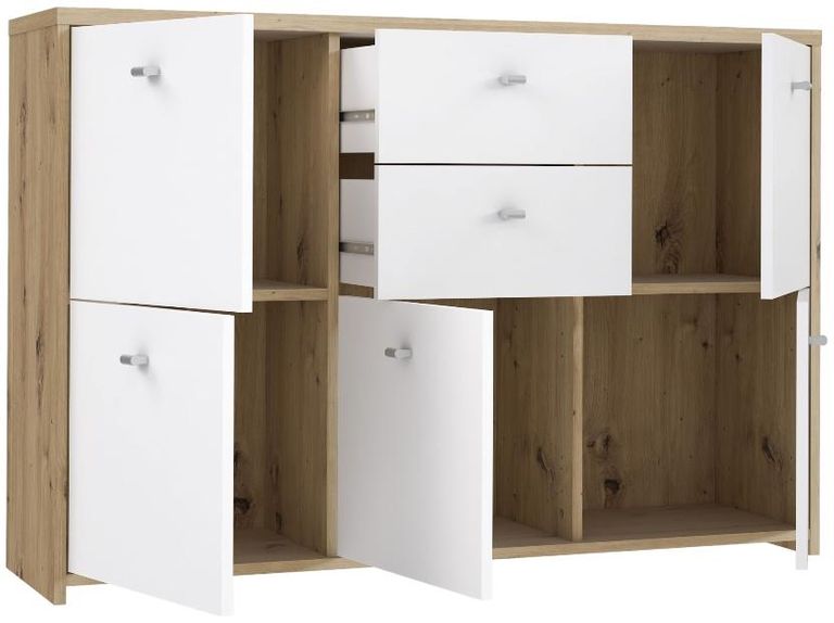 Best Oak and White 2 Drawer 5 Door Wide Chest