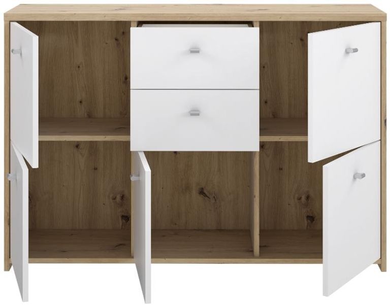 Best Oak and White 2 Drawer 5 Door Wide Chest