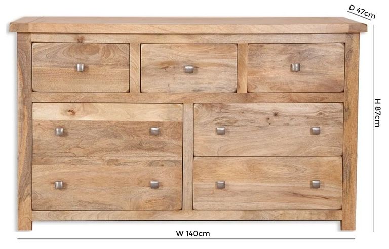 Bombay Solid Mango Wood 7 Drawer Wide Chest