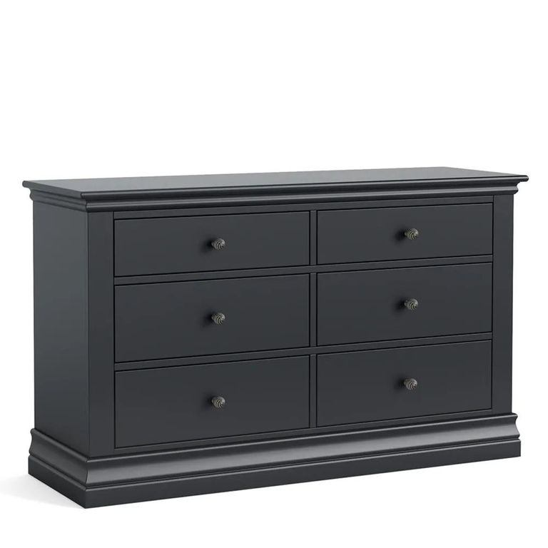 Bordeaux Wide Chest - 6 Drawer - Charcoal