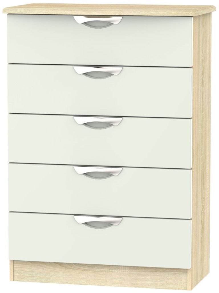 Camden Cashmere Gloss and Oak Effect 5 Drawer Chest