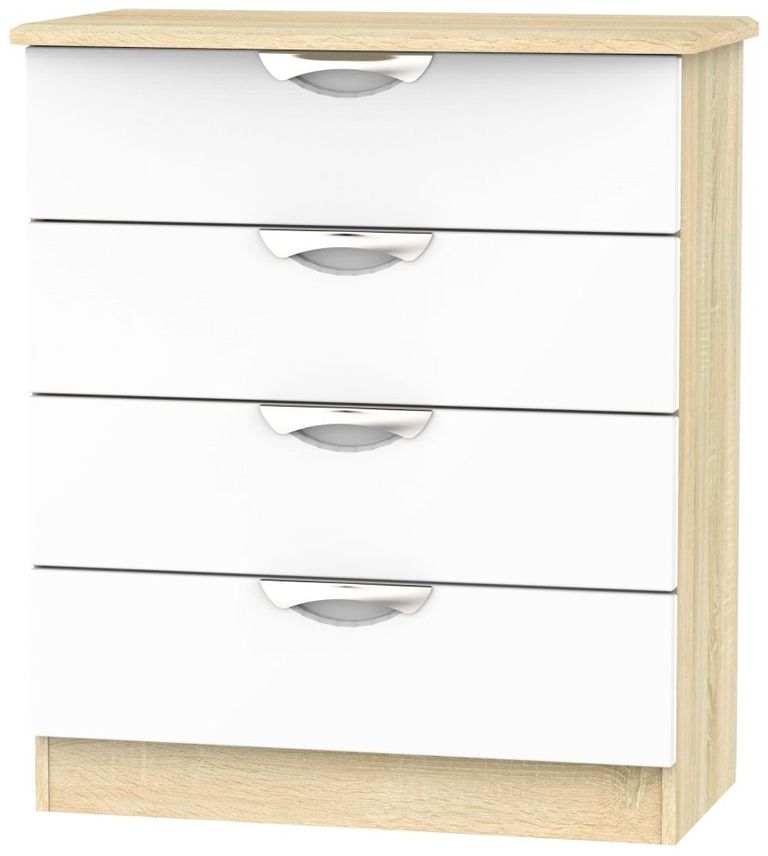Camden White Gloss and Oak Effect 4 Drawer Chest
