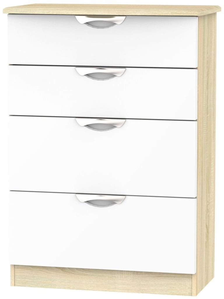 Camden White Gloss and Oak Effect 4 Drawer Deep Chest