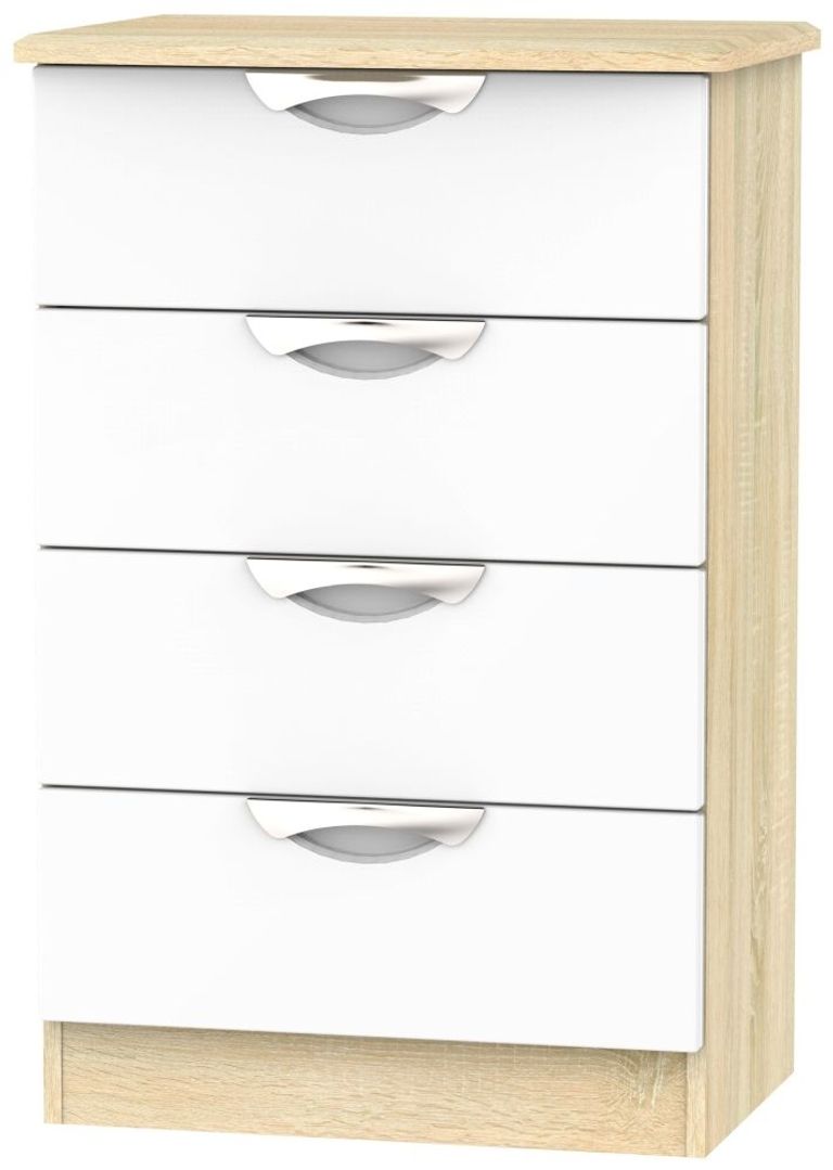 Camden White Gloss and Oak Effect 4 Drawer Midi Chest