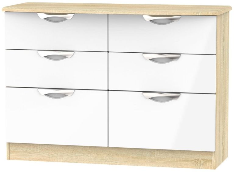 Camden White Gloss and Oak Effect 6 Drawer Midi Chest