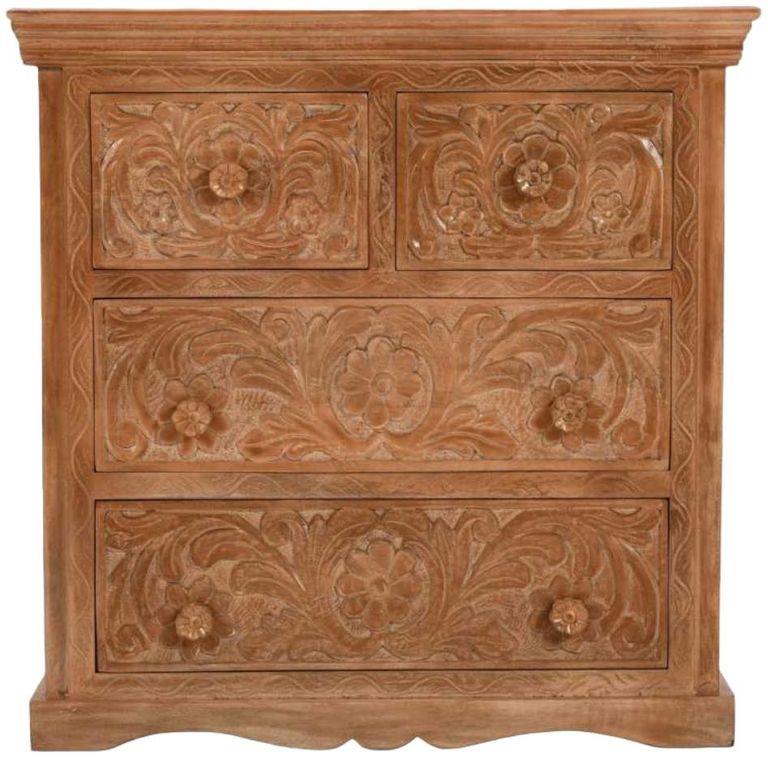 Carved Mango Wood 4 Drawer Chest