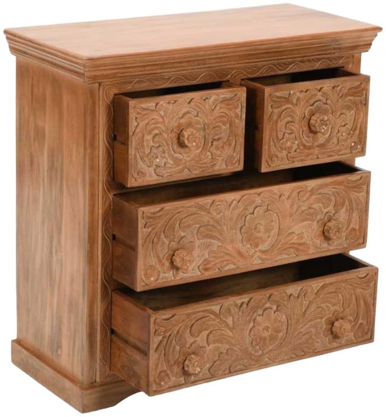 Carved Mango Wood 4 Drawer Chest