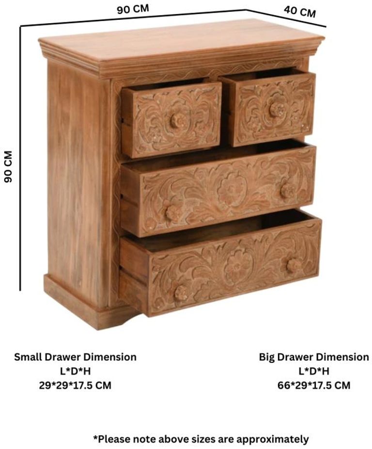 Carved Mango Wood 4 Drawer Chest
