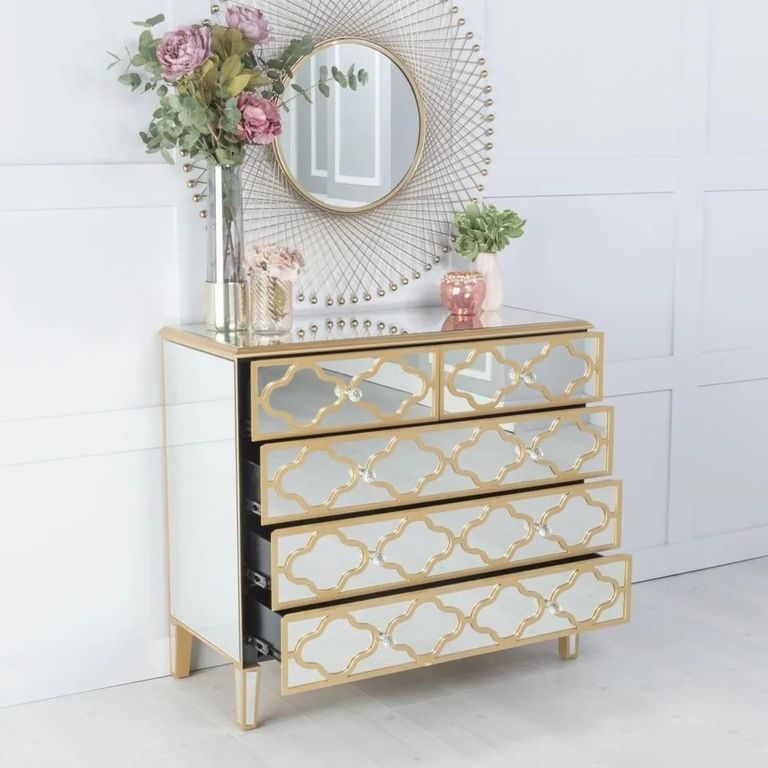 Casablanca Mirrored Gold Trim 3+2 Drawers Chest