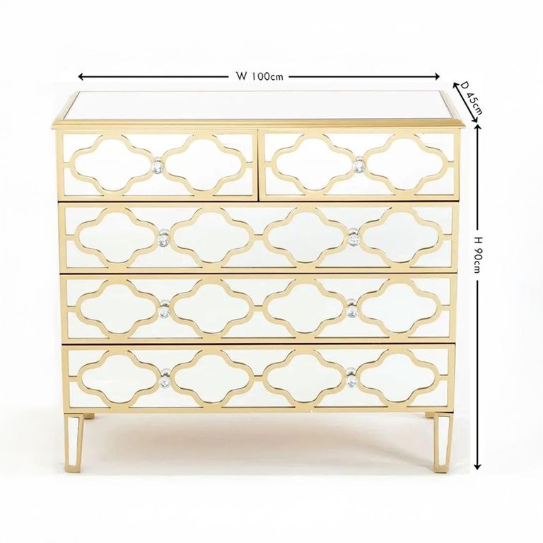 Casablanca Mirrored Gold Trim 3+2 Drawers Chest