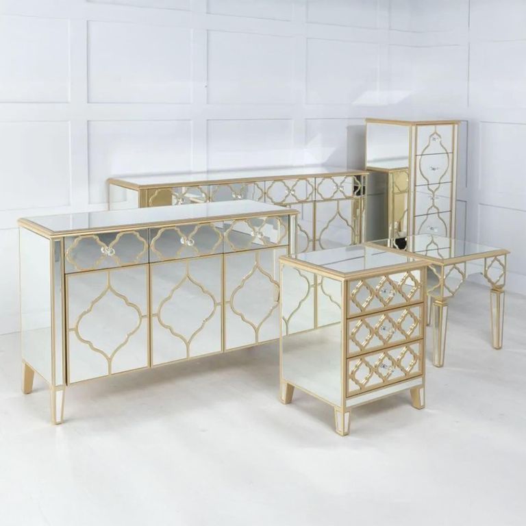 Casablanca Mirrored Gold Trim 5 Drawer Narrow Chest