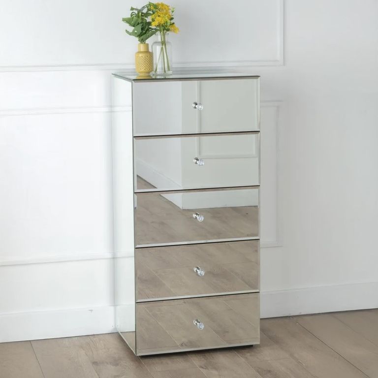Chelsea Mirrored 5 Drawer Narrow Chest