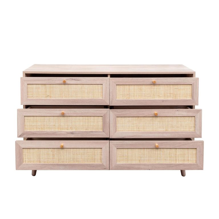 Clearance - Ferrero Natural and Woven Rattan 6 Drawer Wide Chest