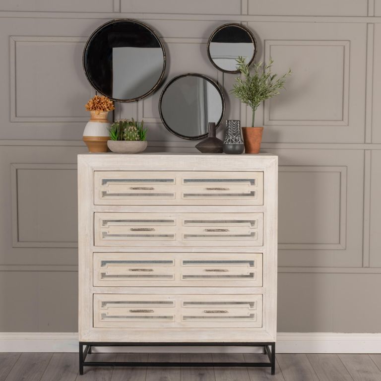 Clearance - Geo White Mirrored Chest of Drawer - 4 Drawer - Brand New Item