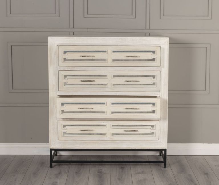 Clearance - Geo White Mirrored Chest of Drawer - 4 Drawer - Brand New Item